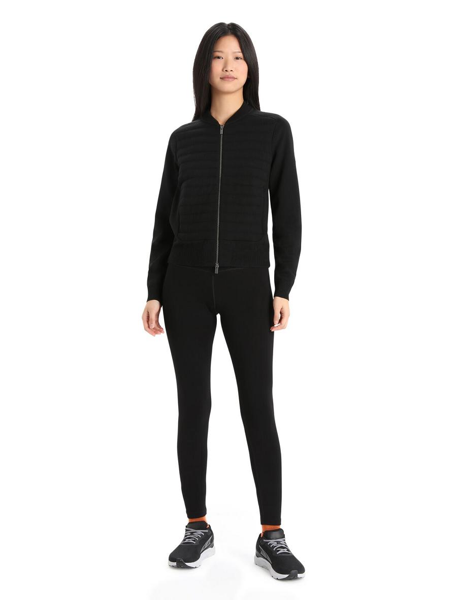 Black Icebreaker City Label ZoneKnit™ Merino Insulated Knit Bomber Women's Jackets | AU 1659XYUF